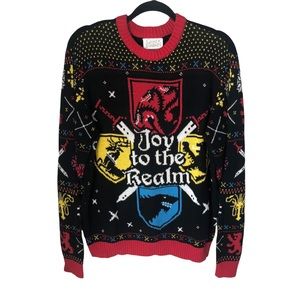 Game of Thrones Red‎ Black Fair Isle Knit Crewneck Holiday Sweater Unisex Large